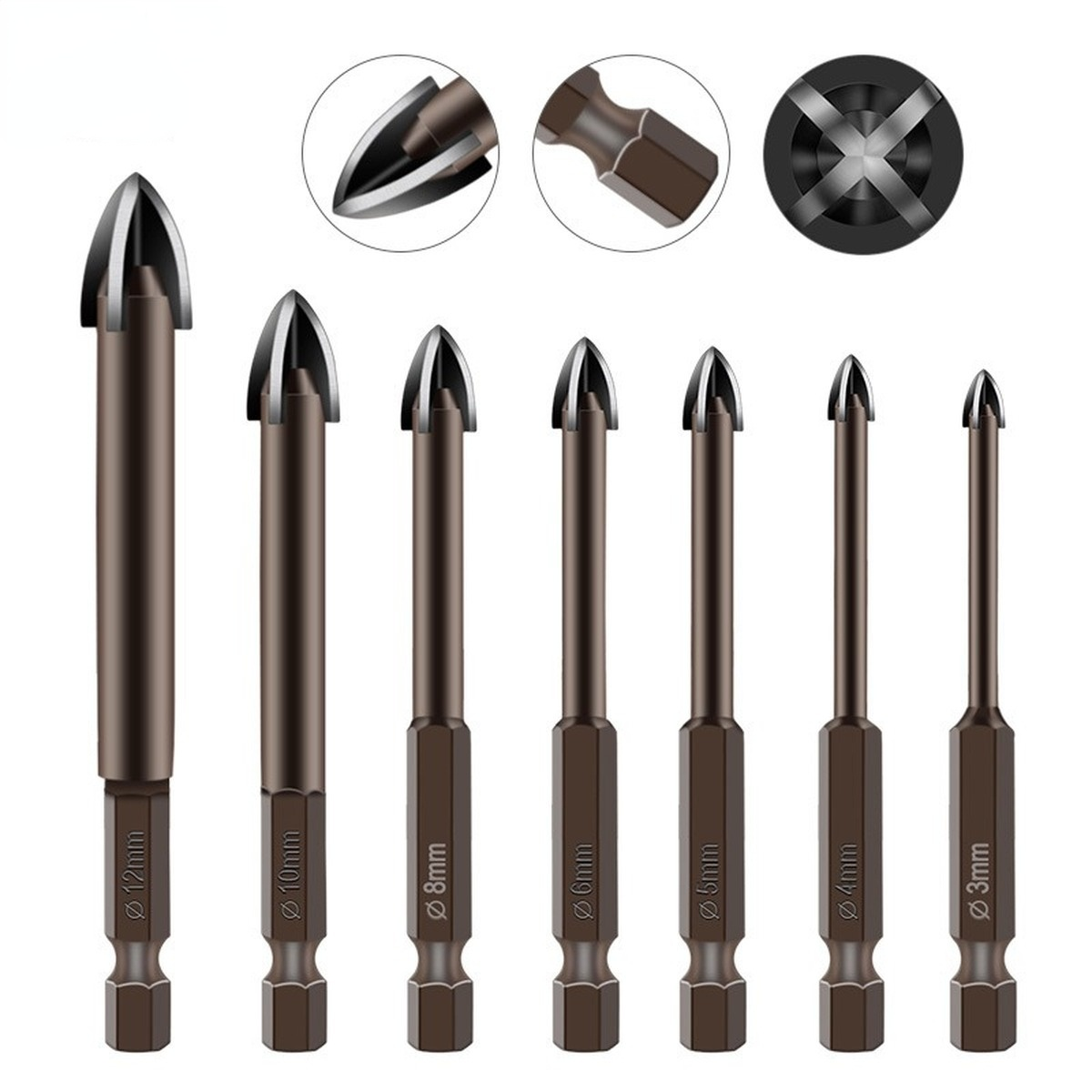 Kolmio 3/12mm poranteräsarja työkalut risti kuusioporanterä keraaminen laatta lasi keraaminen betoni reiänavaaja metalliseos lasi poranterä