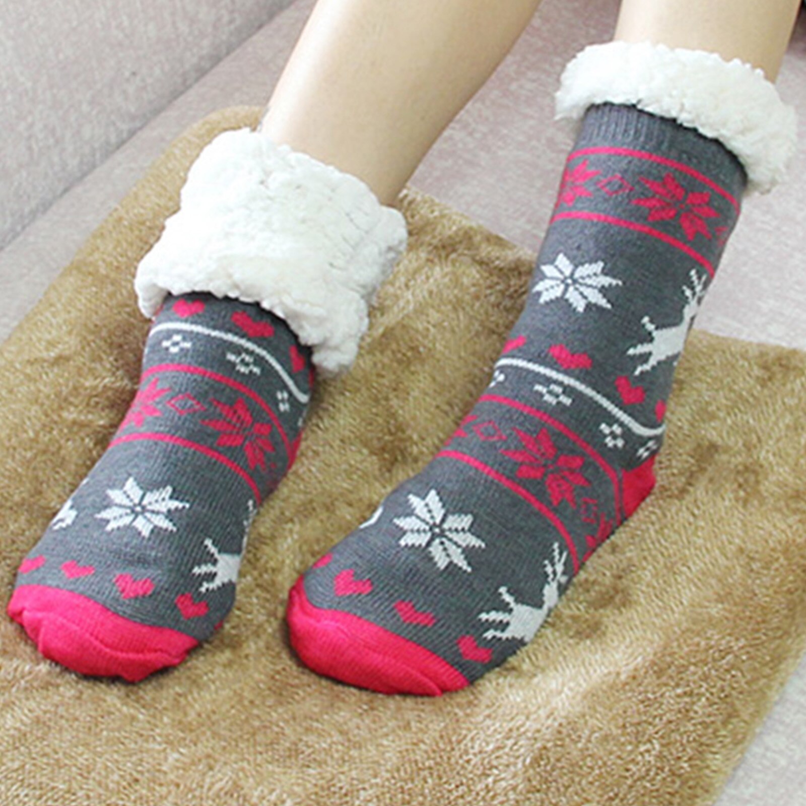 Warm Fleece Lined Winter Soft Slipper Socks Christmas With Non Slip for Men Women