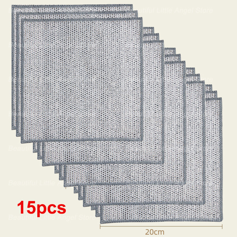 15/3 Stuks Magische Staaldraad Reinigingsdoek Dubbelzijdig Verdikte Metalen Zilveren Draden Vodden Keuken Schotel Wasdoek Schoon Gereedschap: WHITE / 3pcs