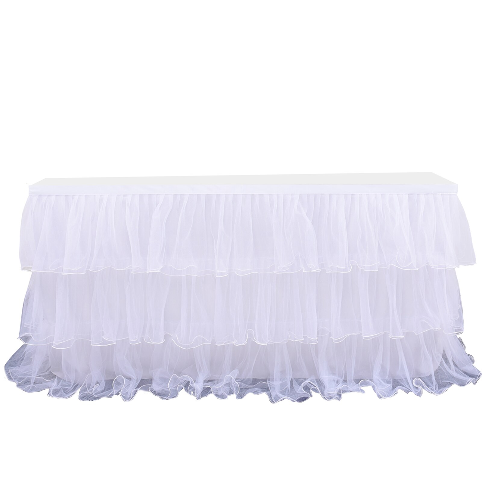 Wedding Party Tutu Tulle Table Skirt Cover Tableware Cloth Baby Shower Party Home Decor Table Skirting Birthday Party Decoration: 6FT / White