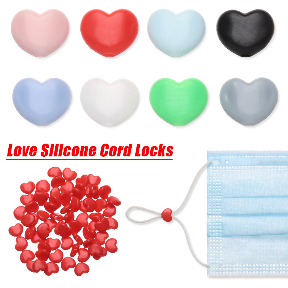 50 stk / taske farverig kærlighed silikone ledningslåse blød justerbar skridsnegl med snor skifter til snor tilbehør
