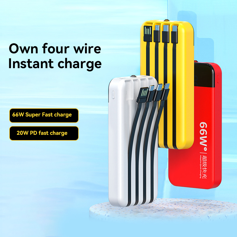 66W Super Fast Charging 100000mAh Power Bank With Built-in Cable Large Capacity Portable Digital Display Charger Spare Battery