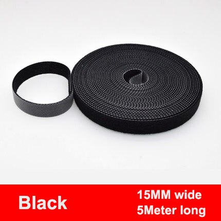 Cinta de sujeción reutilizable de 5M/rollo de 15/20mm, bridas para cables, correas de Velcro, tiras de cinta de gancho y bucle, organizador de cables de gestión de cables DIY: Black 15mm