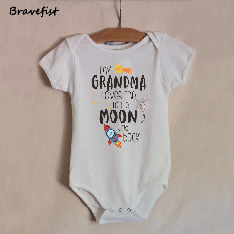 Unisex Kids Bodysuits 0-24Months Infant Outfits Grandma Loves Me To The Moon And Back Letters Print Summer Children Jumpsuits: 6M