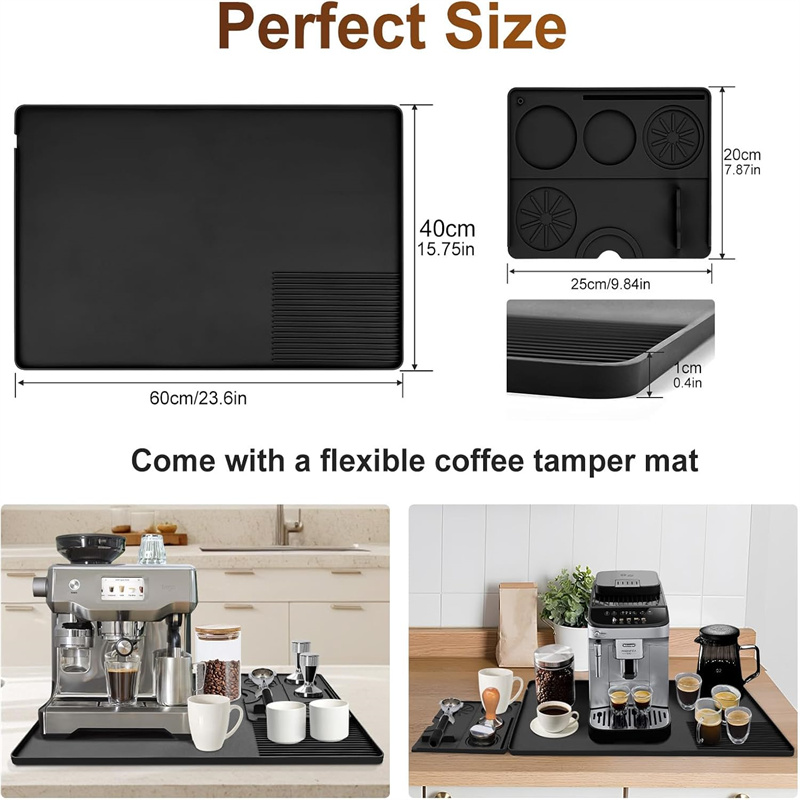 3 in 1 Silicone Coffee Mat with Tamper Pad Durable Non-Slip Coffee Espresso Machine Mat Durable Coffee Bar Mat Pad JAF273