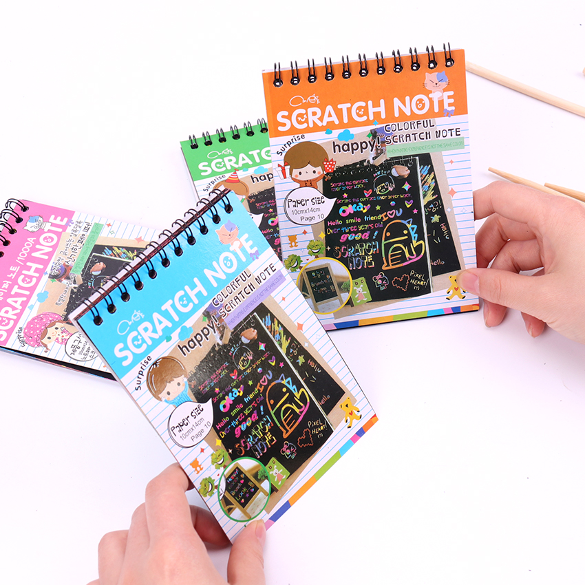 1PC Color Scratch Note Black Cardboard DIY Draw Sketch Notes for Kids Toy Notebook Drawing Toys School Supplies