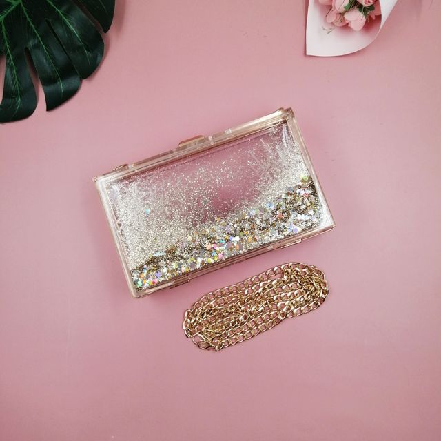 Helder Roze Portemonnees Handtassen Acryl Evening Clutch Tassen Voor Vrouwen Zomer Gouden Ketting: Goud