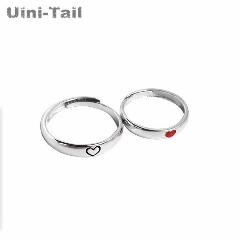 Uini-tail 925 sterling zilveren rode hartvormige openingspaarring trend sieraden