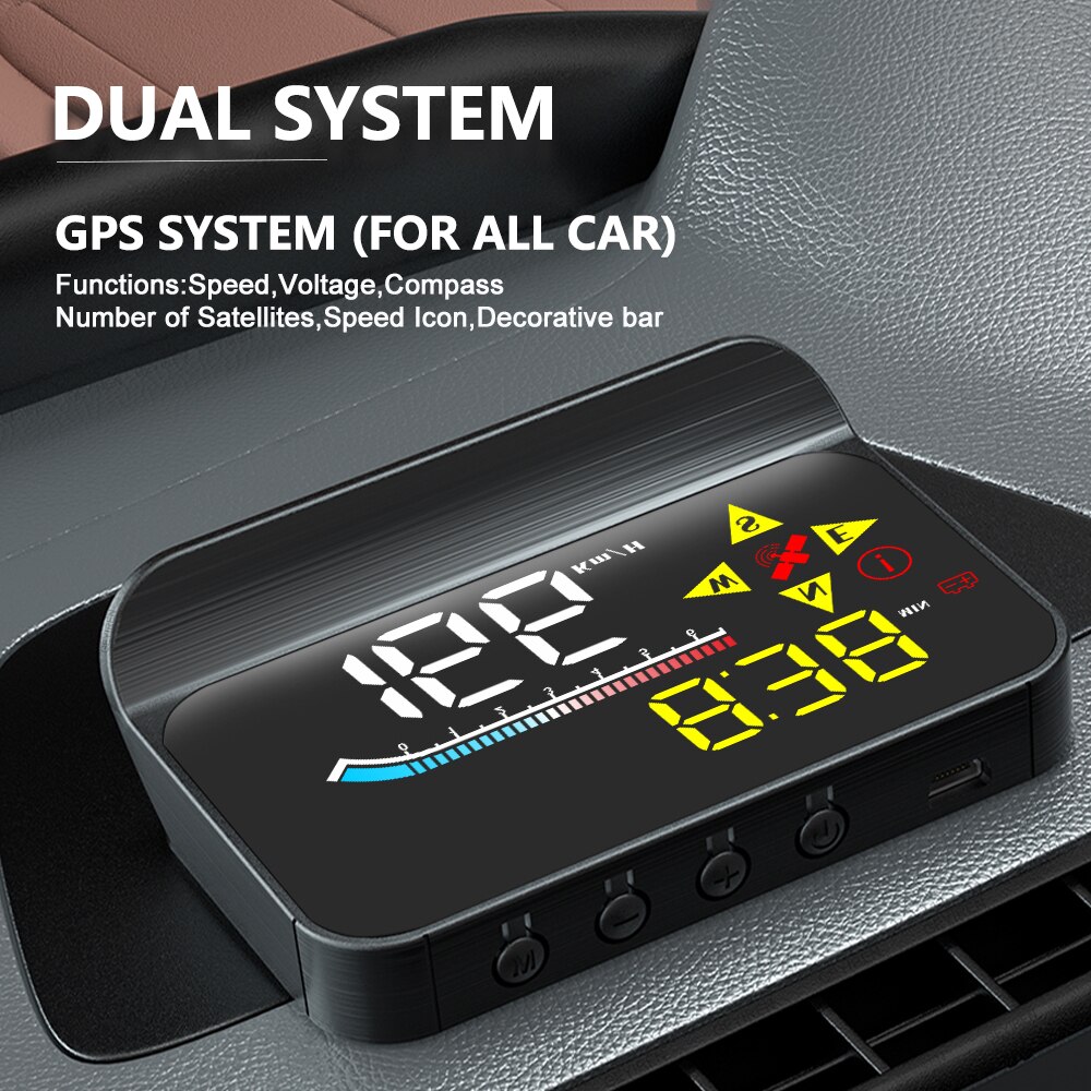 2022 HUD M17 obd head up display OBD2 GPS Dual System Windshield Speed Projector Security Alarm Water temp Overspeed RPM