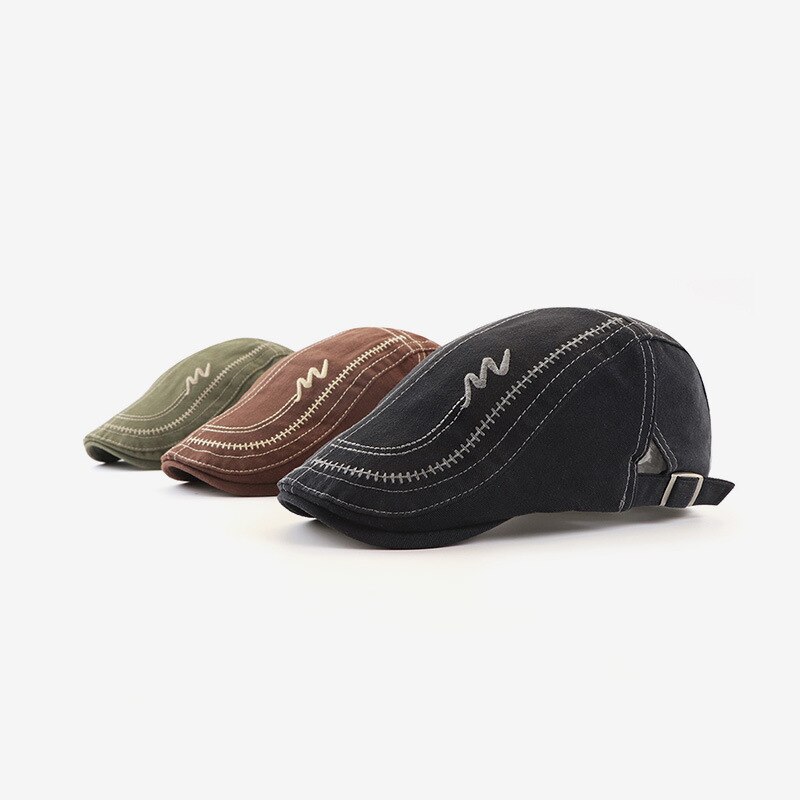 Casquettes gavroche classiques pour hommes, chapeau bec de canard en coton lavé, broderie en coton, casquette plate réglable, béret de boulanger vintage