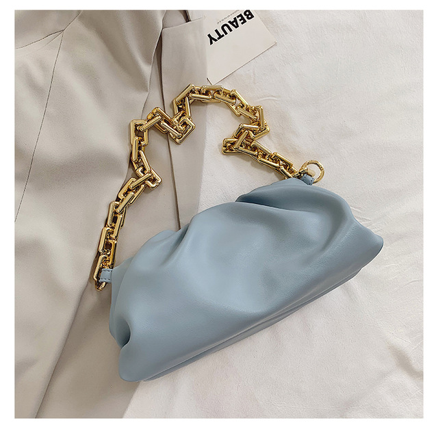 Été épais chaîne ruché sacs à bandoulière pour les femmes doux en cuir PU aisselles femme embrayage filles pochette: BLUE