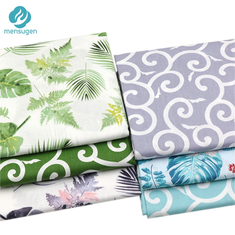Mensugen Monstera Palm Leaves Printed 100% Cotton Fabric Meters for Patchwork Quilting Dresses Cushions Blanket Sewing Cloth