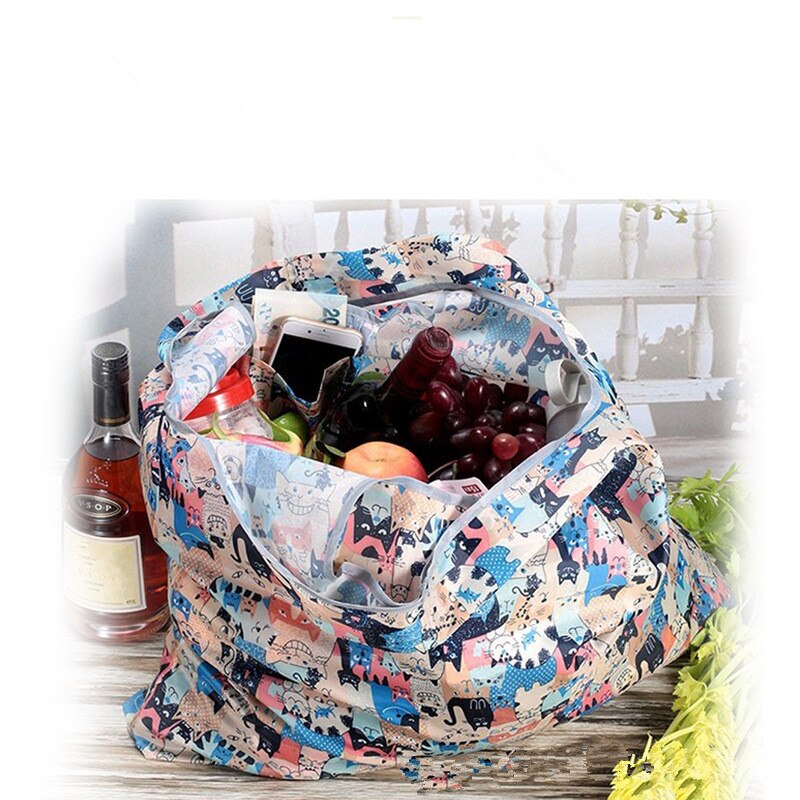 Cartoon Shopping Bag Lady Foldable Oxford Cloth Reusable Fruit Grocery Pouch Recycle Organization Bag Reusable Shopping Bag