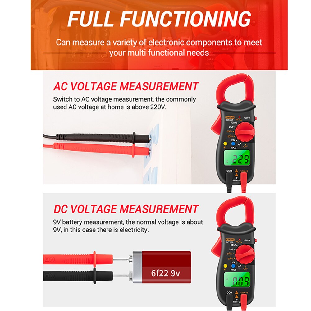 Measuring Tool Digital Clamp Multimeter 1999 Counts Current Voltage Data Hold Electrical HD Green Display Backlight NCV Test ABS