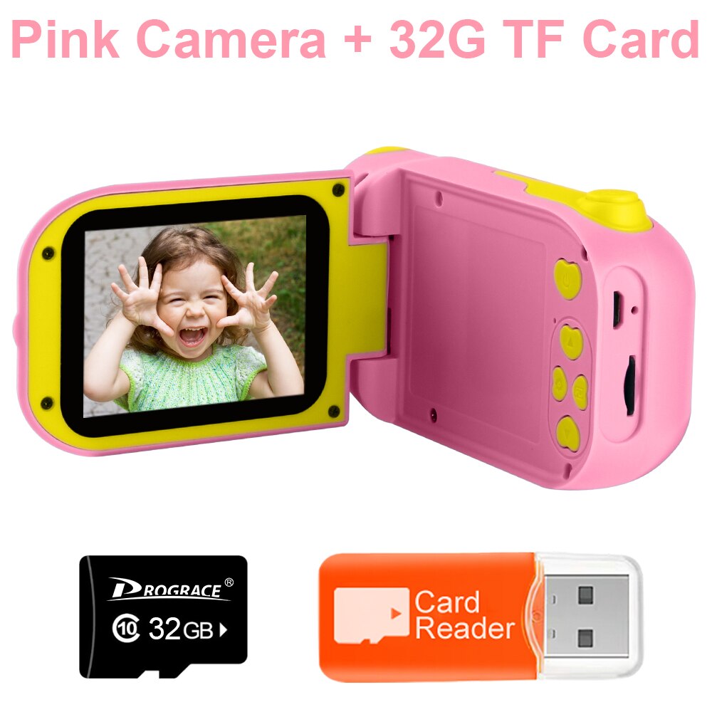 Prograce 12MP chico s Cámara de juguete los niños Digital foto de cámara Cámara juguetes para niños de las niñas para chica Vlog Mini cámara para chico: Pink DV Add 32G Card