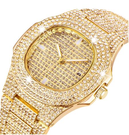 Gold Watch Men Luxury Brand Diamond Mens Watches Top Brand Luxury Iced Out Male Quartz Watch Calender Unique For Men