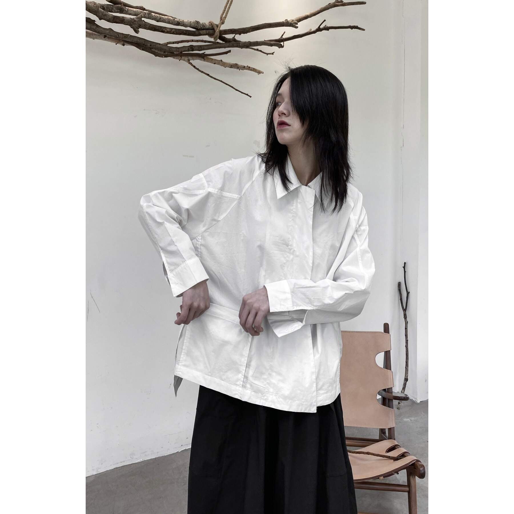 XITAO minoría Tops y blusas para mujer personalidad Irregular blanco y negro con cremallera camisa Simple de de talla grande ropa XJ4592: white   XJ4592