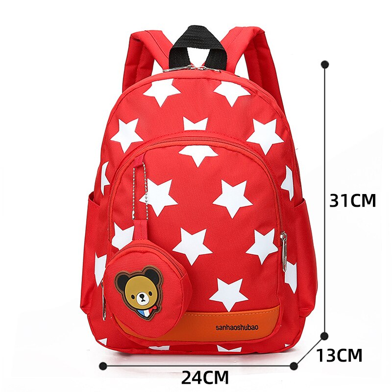 4 sæt skoletasker barn skole rygsække til teenagepiger søde kat tegneserie rygsæk børn taske lærred skoletaske: Nogen-rød