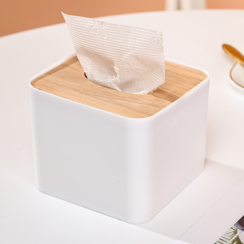 Japanese Tissue Box Wooden Cover Toilet Paper Box Solid Wood Napkin Holder Case Simple Stylish Home Car Tissue Paper Dispenser: white