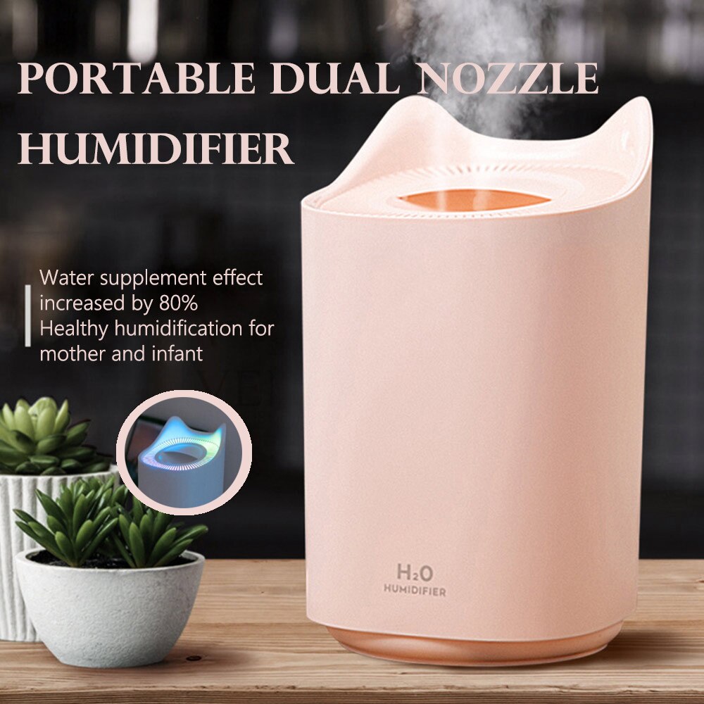Home Air Humidifier Double Nozzle Cool Mist Aroma Diffuser With Coloful LED Light Heavy Fog Ultrasonic USB Humidificador