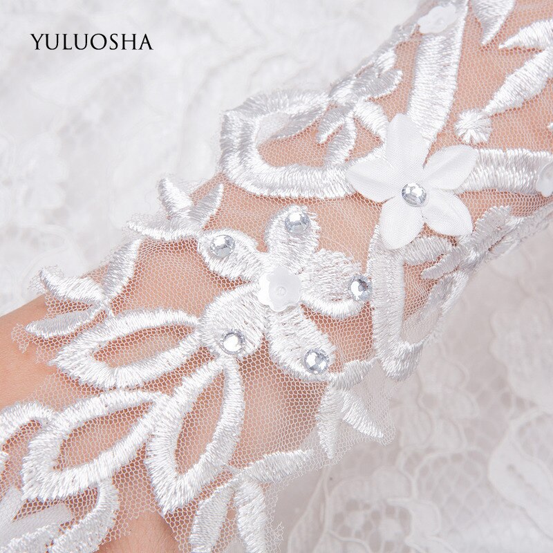 YULUOSHA Hochzeit Handschuhe für Braut Perlen Günstige Braut Handschuhe Hochzeit Handschuhe Finger Hochzeit Zubehör Weiß Spitze Handschuhe
