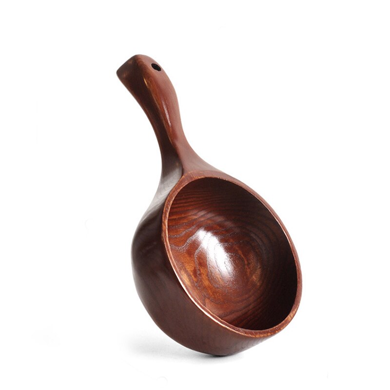 Portable Cooking Hanging Hole Thickened Spoon Wash Rice Solid Wood Water Scoop Kitchen Utensil Restaurant Bathroom: Brown