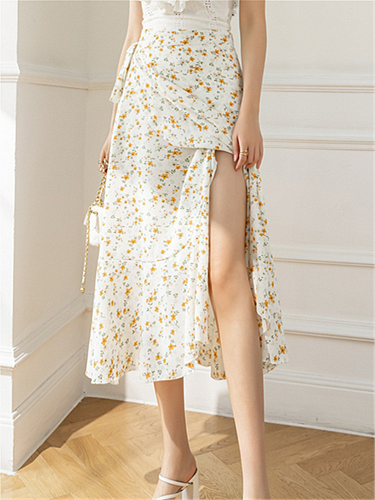 REALEFT nuevas faldas acampanadas con estampado de flores bohemias 2024 verano primavera cintura alta Vintage faldas de una pieza de longitud media para mujer