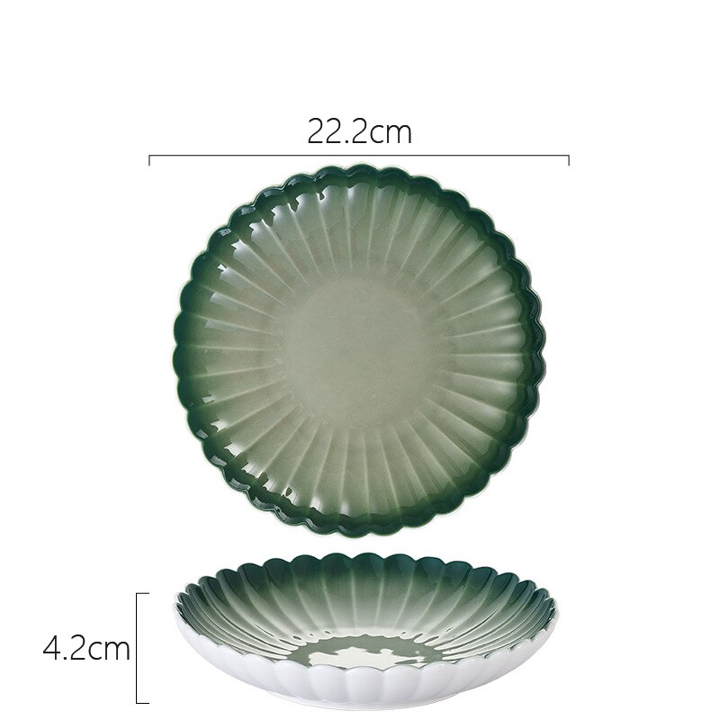 Kitchen Cutlery Set Nordic Creativity Deep Dish Dinner Plate Gradient Green Ceramic Plate Bowl Home Steak Western Food Tableware: Soup Plate 22.2cm