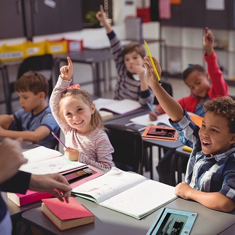 Bolsa para lápices de 3 anillos, bolsa con cremallera, estuche para lápices con doble bolsillo y ventana de malla, 6 paquetes de 6 colores