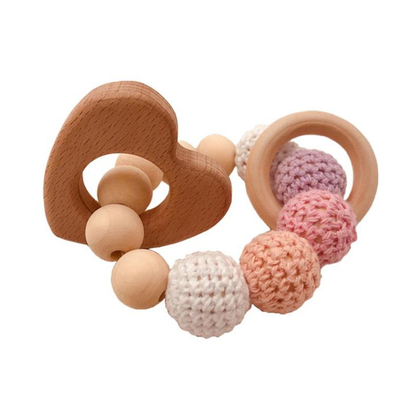 DIY baby beuken dier armband speelgoed log natuurlijke niet giftig kralen gehaakte wol kraal armband