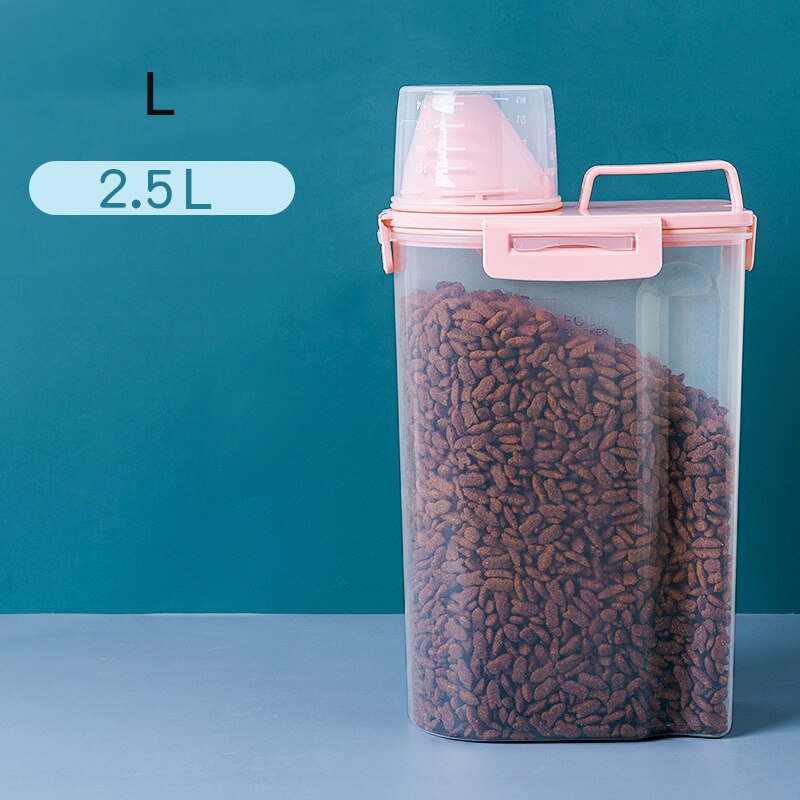 Pet Supplies Dog Food Storage Container 12.5L Dry Cat Food Box Bag Moisture-proof Seal with Measuring Cup Kitten Supplies: pink-2.5L