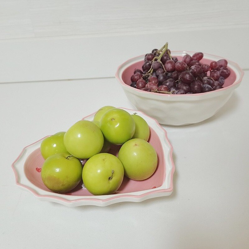 Ceramic Pink Strawberry Decorative Plate Jewelry Dish Plate Living Room Office Decoration Tableware Breakfast Bowl Home Decor