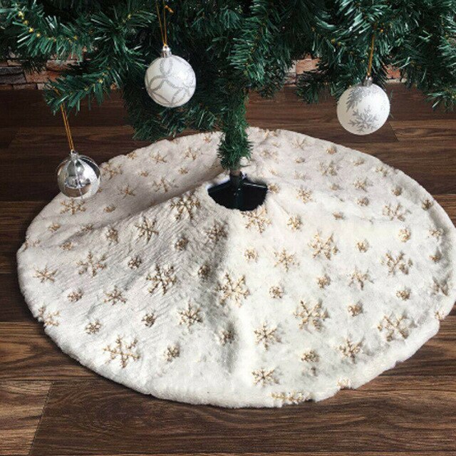 78/90/122cm flannel broderet juletræ nederdel snefnug juledekoration til hjemmet til gulvmåtte