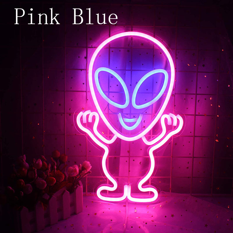 Alien – lampe Led fluo en forme de vaisseau spatial, UFO, planète, manette de jeu, luminaire mural suspendu en acrylique, luminaire décoratif d&#39;intérieur, commande USB: alien pink blue
