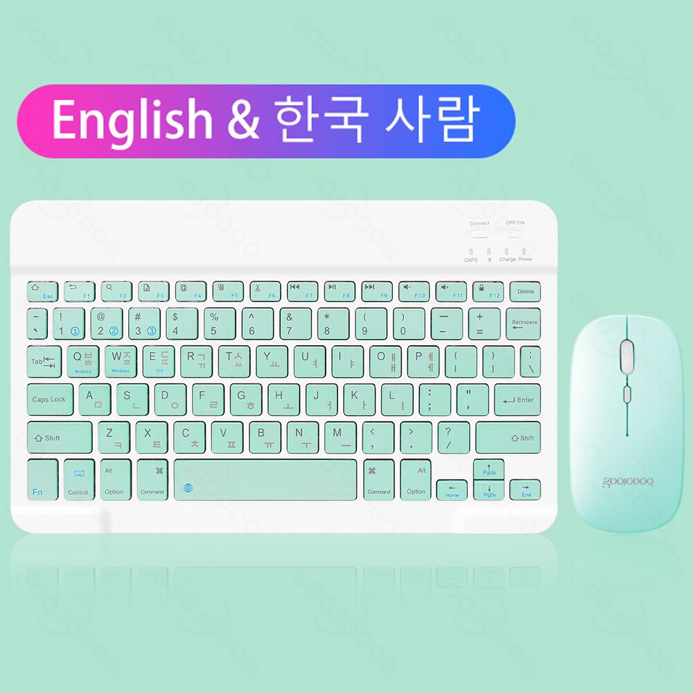 Korean Wireless Keyboard and Mouse Bluetooth Keyboard For iPad Pro 12 Tecaldo Bluetooth For Xiaomi Samsung iPad Keyboards: Korean green