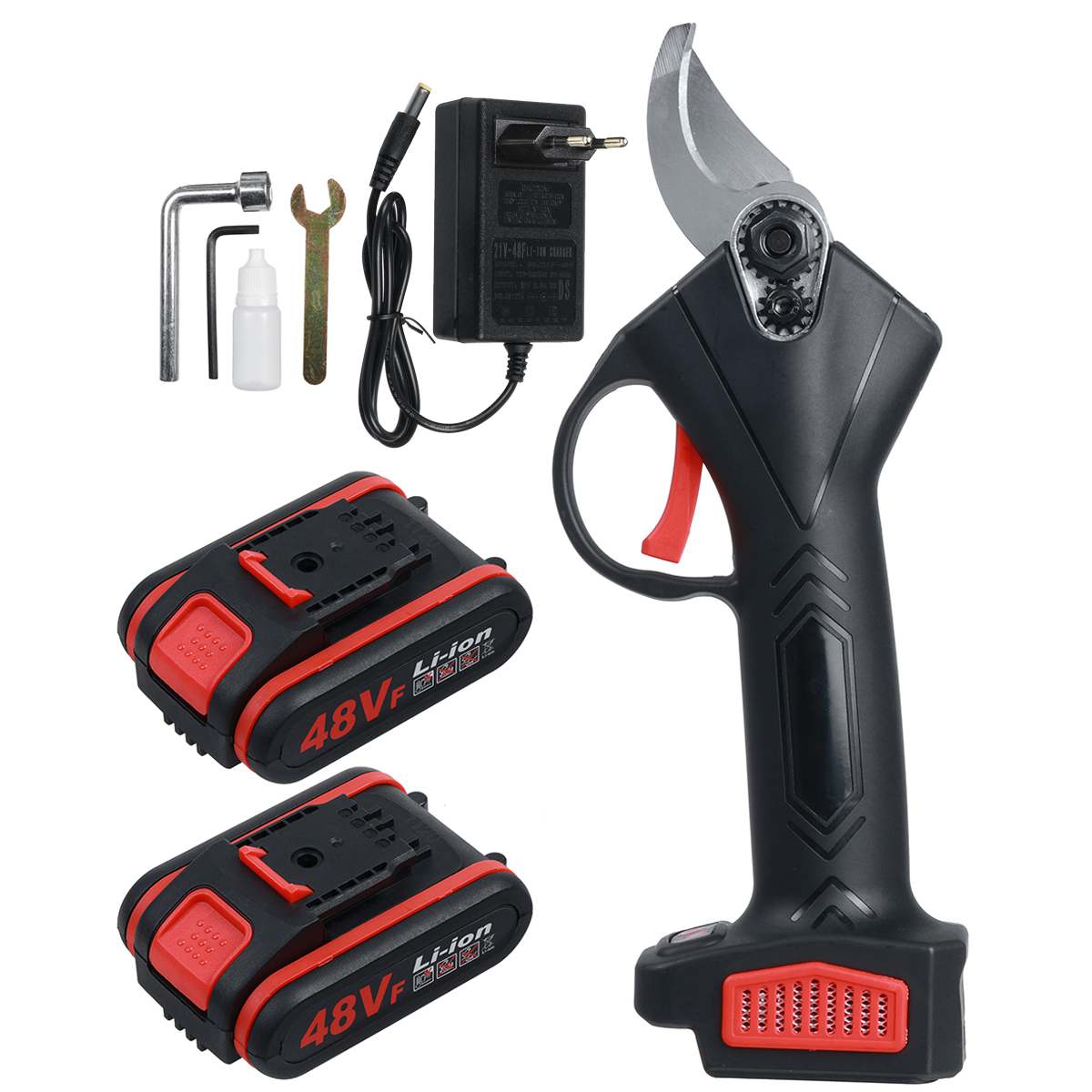 21V Electric Pruning Shears Rechargeable Garden Branches Scissors Cutter Tree Trimming Cutting Tool with 2PC 9000mAh Battery: 2battery black