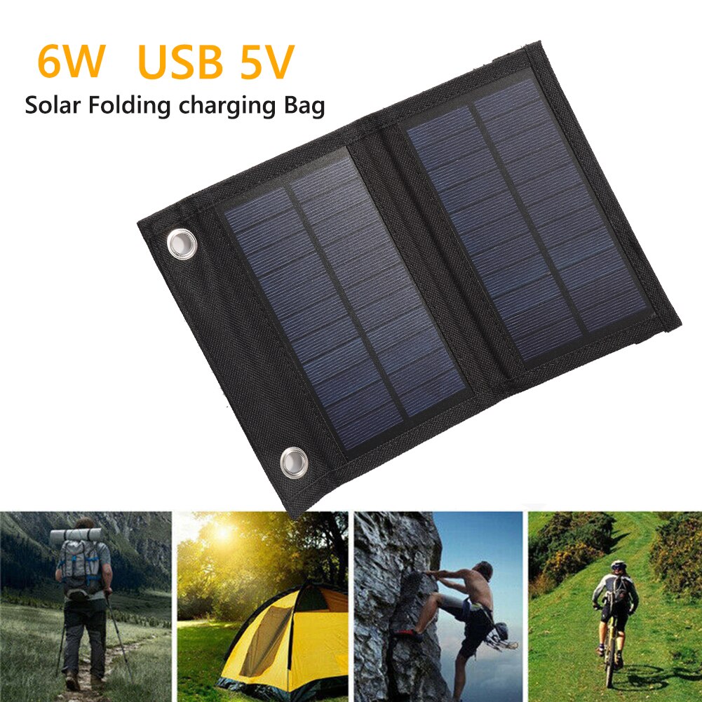 Waterproof Folding 6W Power Bank Charger Solar Cells Battery Pack 5V USB Portable Solar Panels for Mobile Phone with Carabiner