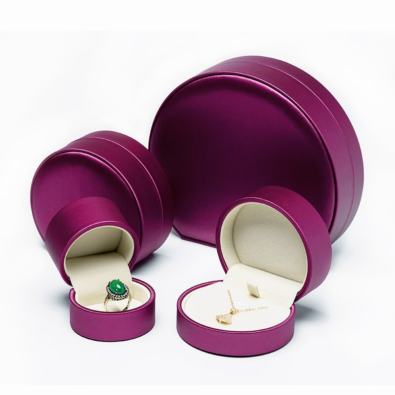 Half Round Velvet Jewelry Box For Ring Pendant Necklace Bracelet Set Brushed PU Leather Packaging Storage Case: Red wine / Bracelet box