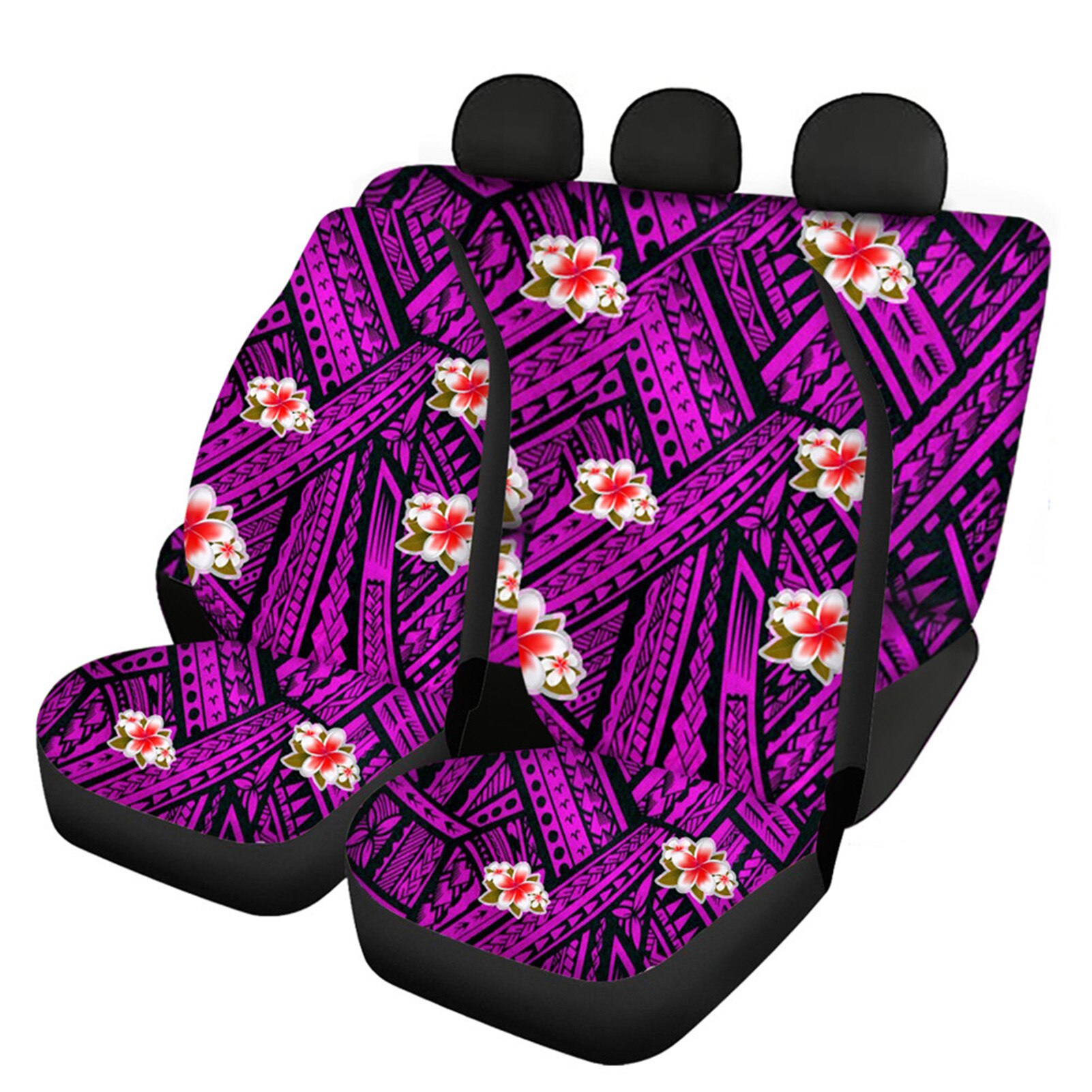 INSTANTARTS-Fundas de asiento de coche con estampado Floral, Hawaiano, Polinesia, Plumeria hibisco, juego completo de 4 fundas lavables: HTAC159F9