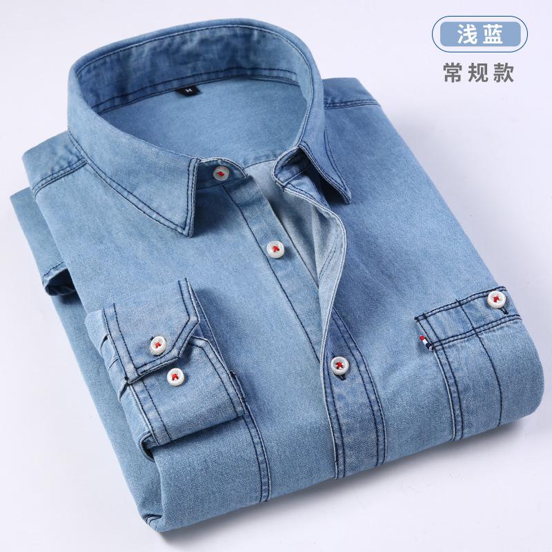 Nova moda de alta qualidade dos homens jeans camisa algodão casual lavagem areia grande casual manga comprida camisas plsu tamanho m l xl 2xl 3xl 4xl: blue / XL