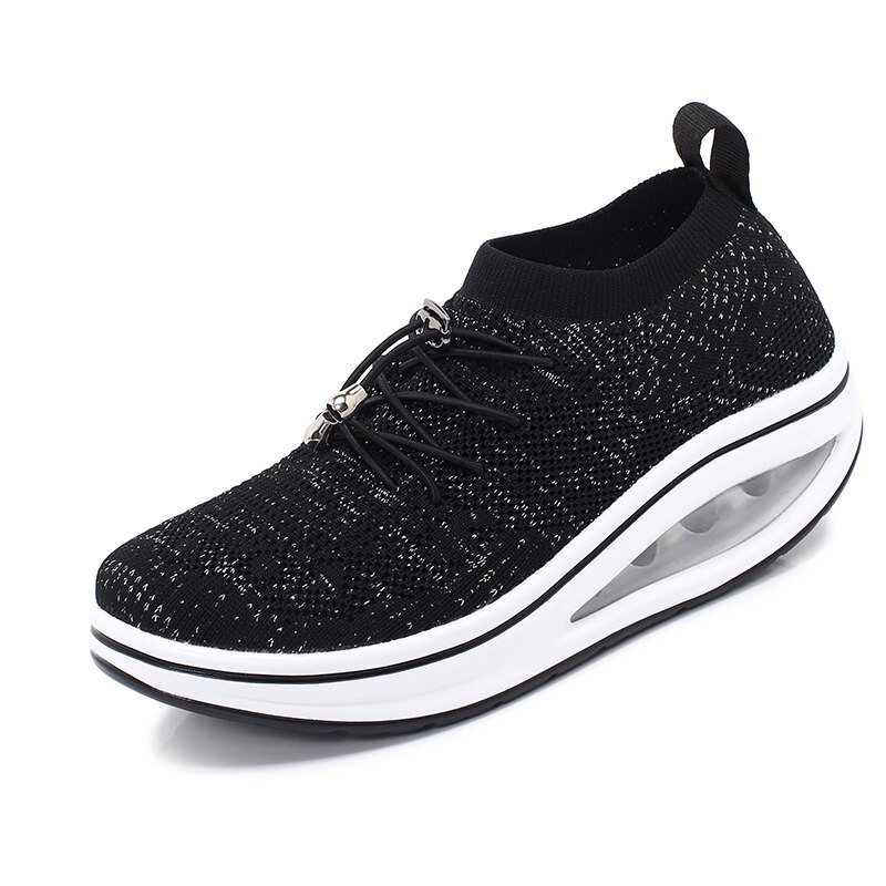 Women Toning Shoes Breathable Sock Sport Height Increasing Fitness Sneakers Ladies Outdoor Women Slimming Sneakers Trainer: Black / 40