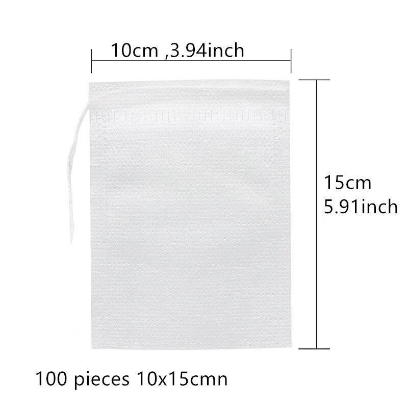 100 Pieces Disposable Tea Bag Drawstring Tea Filter Bags Empty Filter Cotton Bag for Loose Tea: 10x15cm