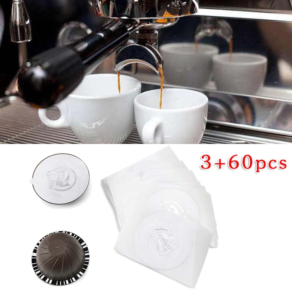 Herbruikbare Koffie Capsule Pod 3x Cup Body + 60x Aluminiumfolie Voor Nespresso Vertuo Vervangen Huishoudelijke Benodigdheden