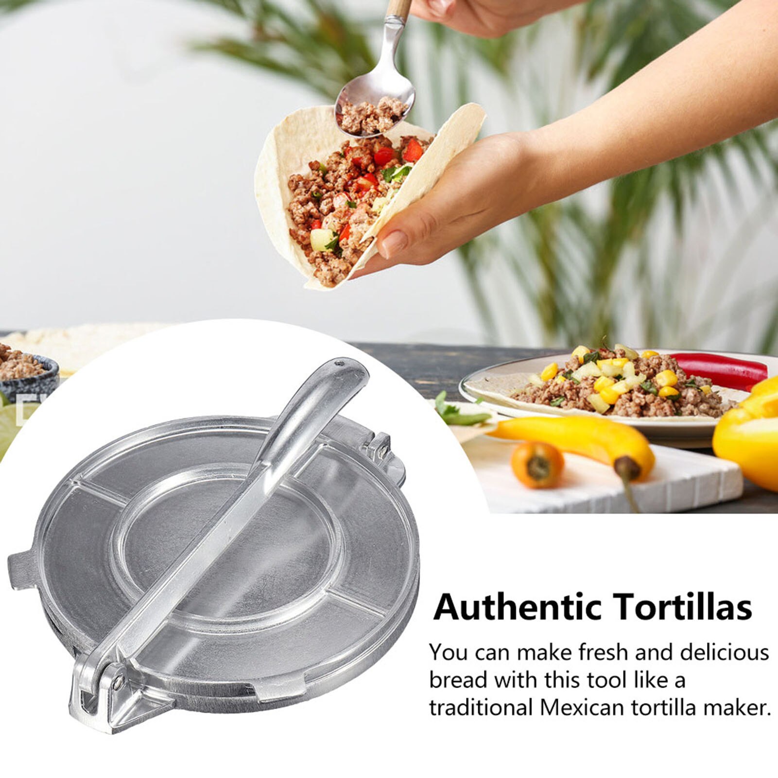 Prensa para hacer tortillas de 6,5 pulgadas, sartén pesada para restaurante, Tortilla comercial de aluminio, herramienta de prensa para Picnic al aire libre