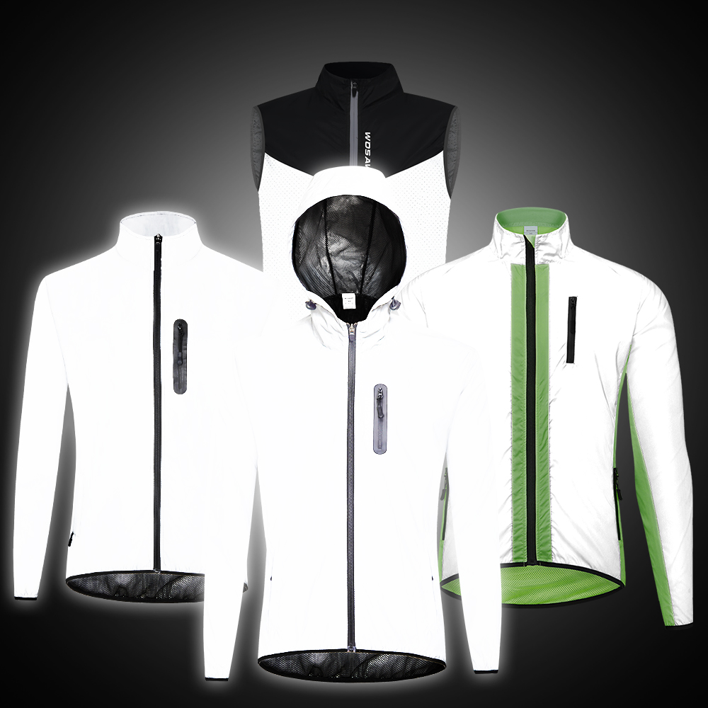 WOSAWE Full Reflective Cycling Jacket Men&#39;s Coat Spring Autumn Bicycle Windbreaker Bike Soft Windproof Waterproof Running Jacket