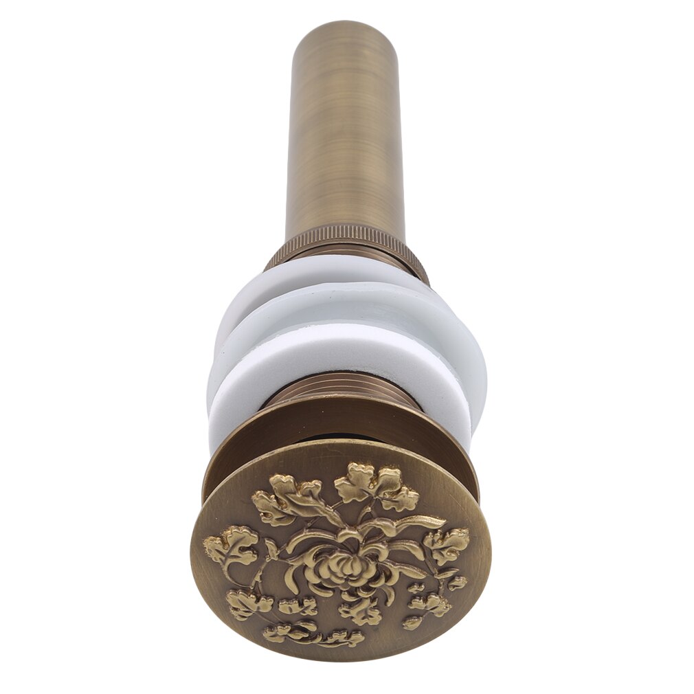 Retro Lavatory Basin Sink Up Drain With Round Carved Cover Brass Without Overflow Vanity Sink Waste Drainer For Bathroom