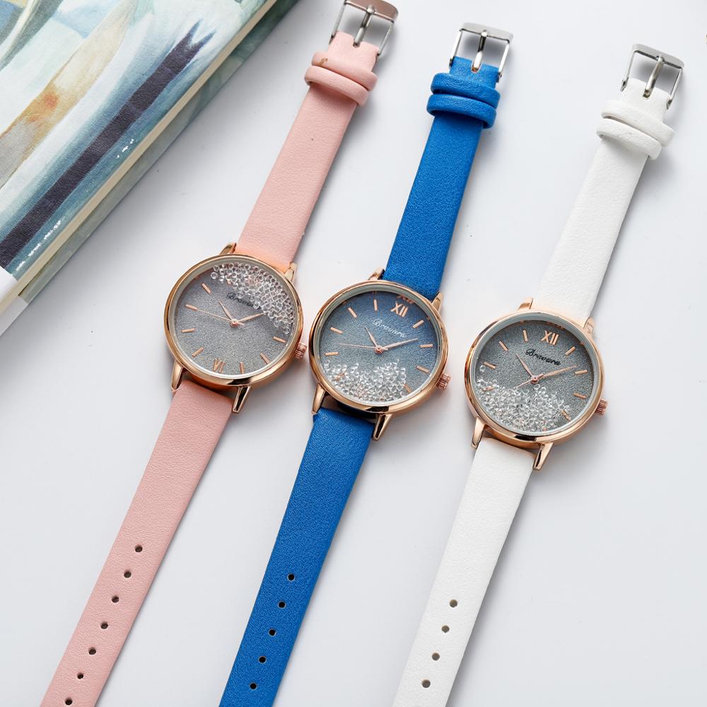 Scroll diamant dames casual leren dameshorloge quartz polshorloge sterrenhemel damesklok reloj mujer relogio feminino