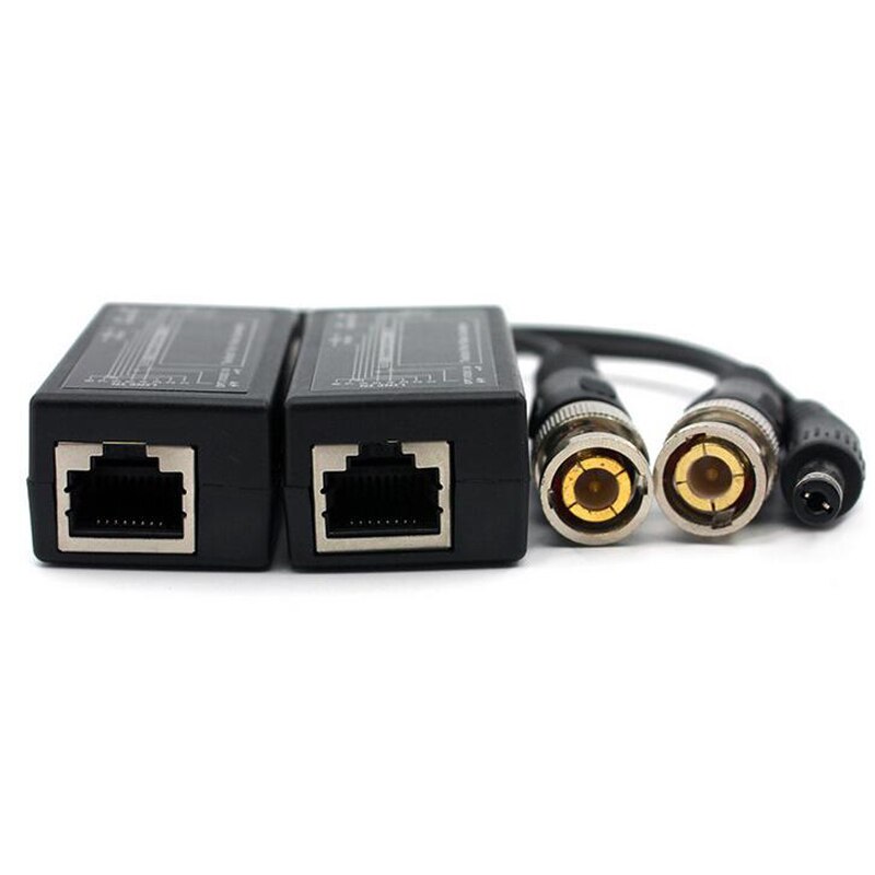 1 Pair CCTV Camera Coax BNC to CAT5e 6 RJ45 Video Balun Transceiver cable with Power Connector
