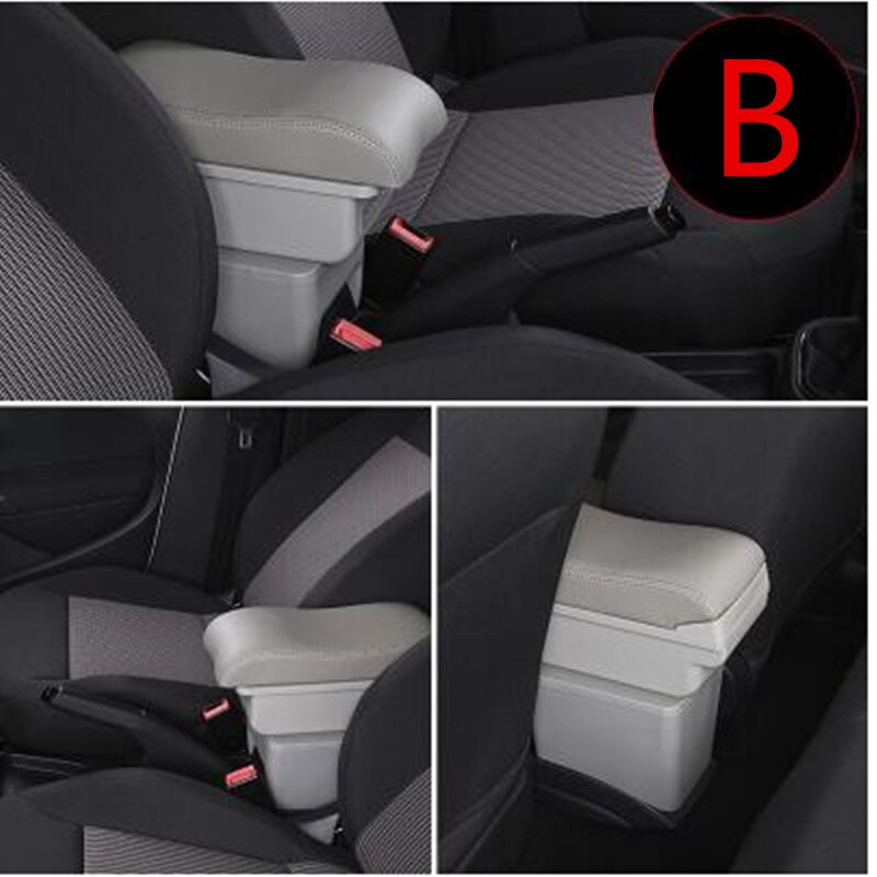 Pour Renault Kangoo Modus symbole rapide accoudoir de voiture boîte de rangement console centrale porte-gobelet en cuir décoration de style de voiture: B style gray