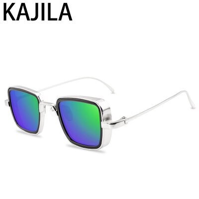 Vintage steampunk solbriller menn retro metall firkantede briller trendy merke solbriller solbriller for kvinner lunette de soleil: Fliser grønn